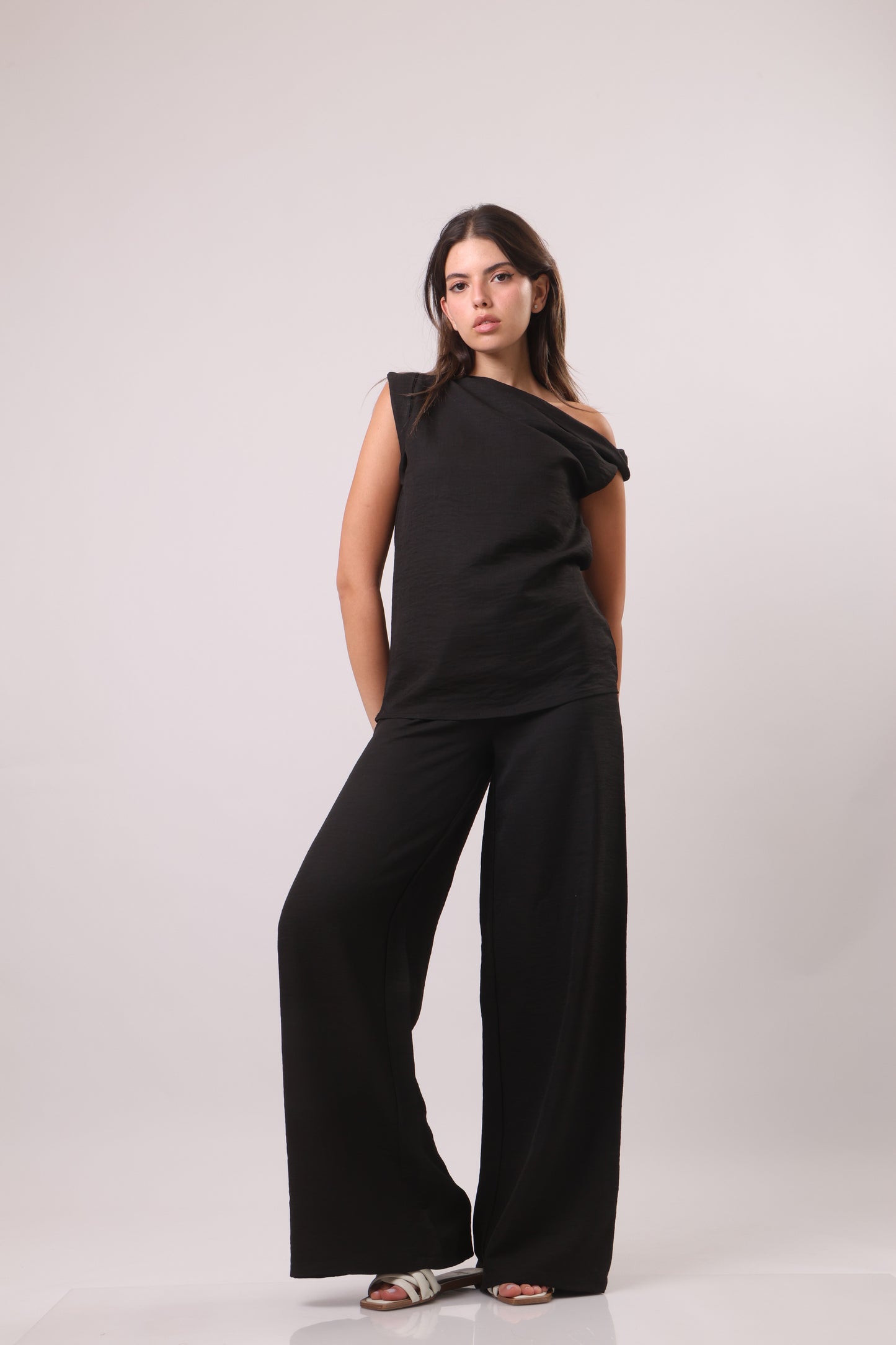 Off shoulder sleeve linen set