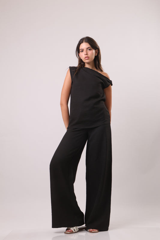 Off shoulder sleeve linen set
