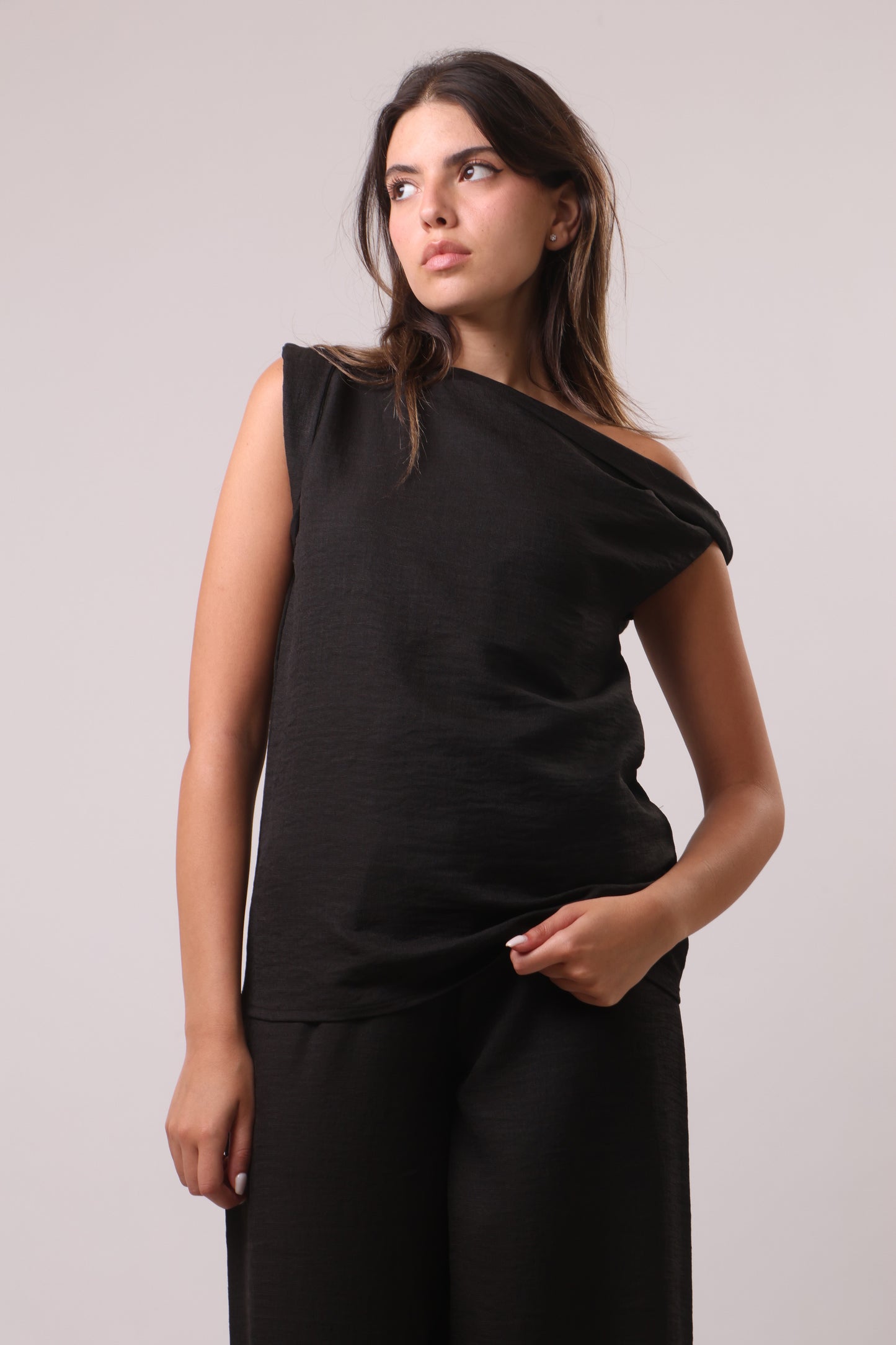 Off shoulder sleeve linen set
