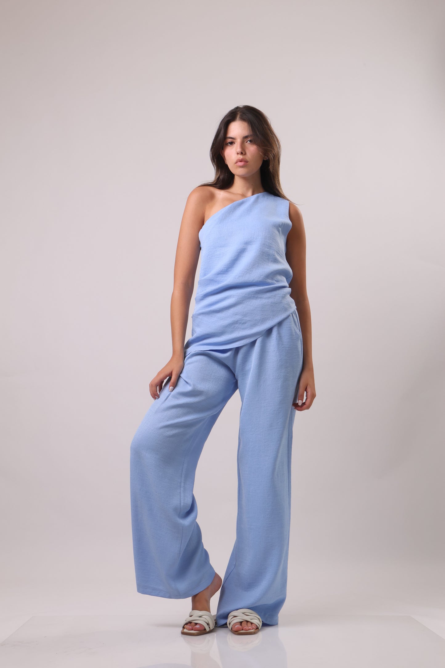 One shoulder linen set