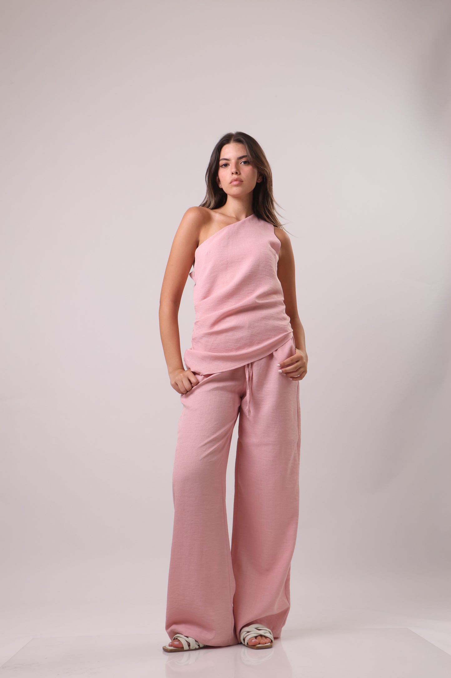One shoulder linen set