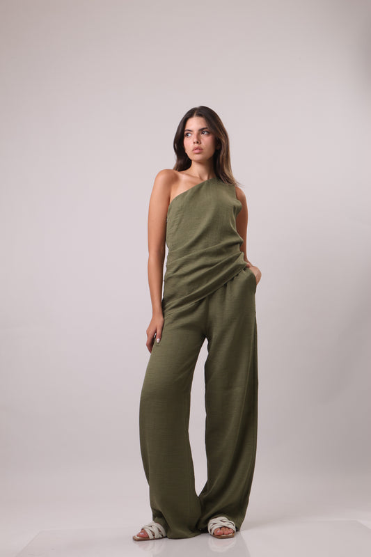One shoulder linen set
