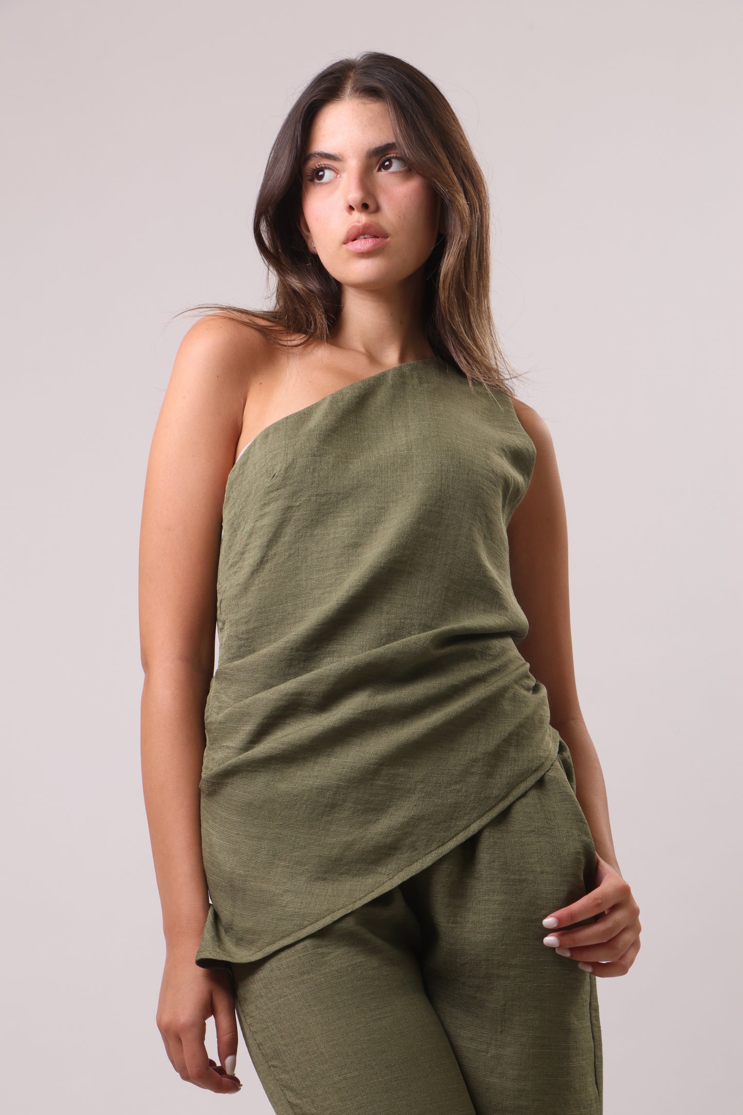 One shoulder linen set