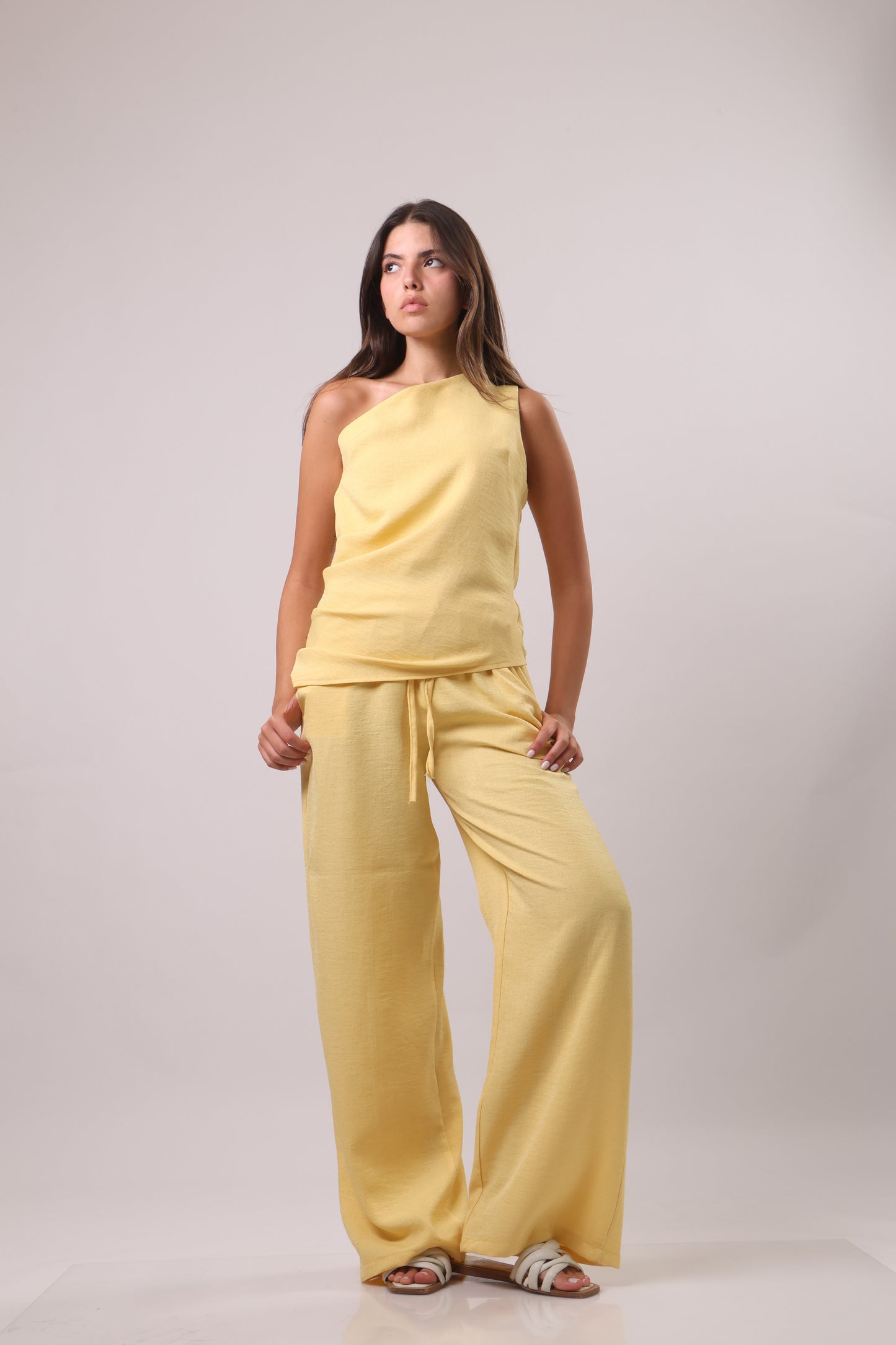 One shoulder linen set
