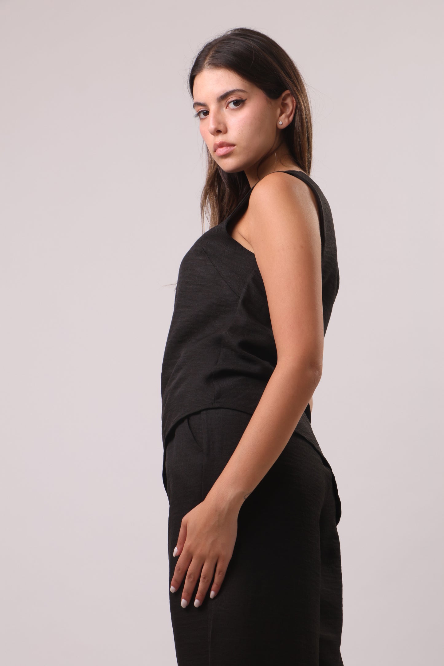 One shoulder linen set