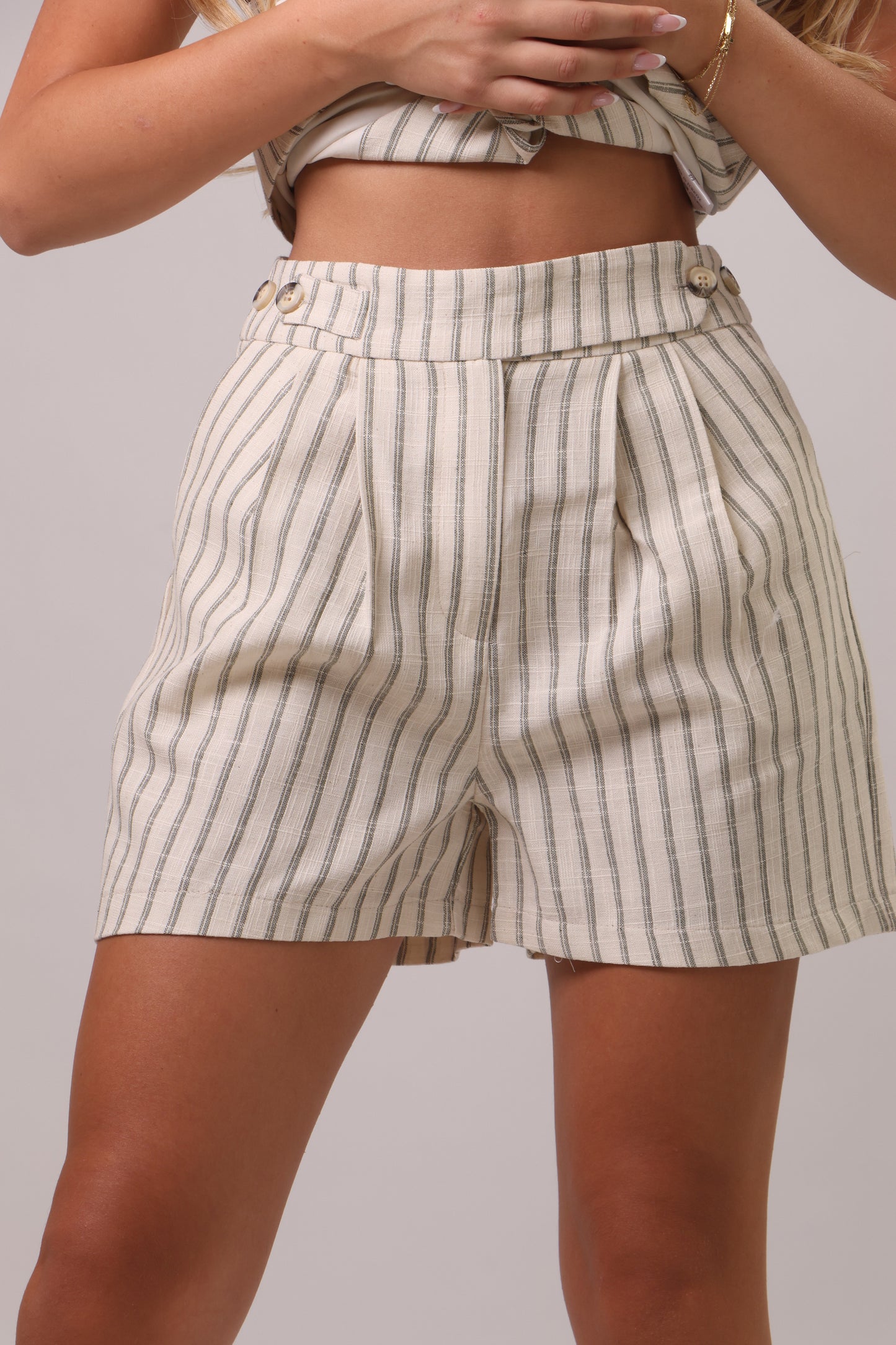 Linen short open vest set