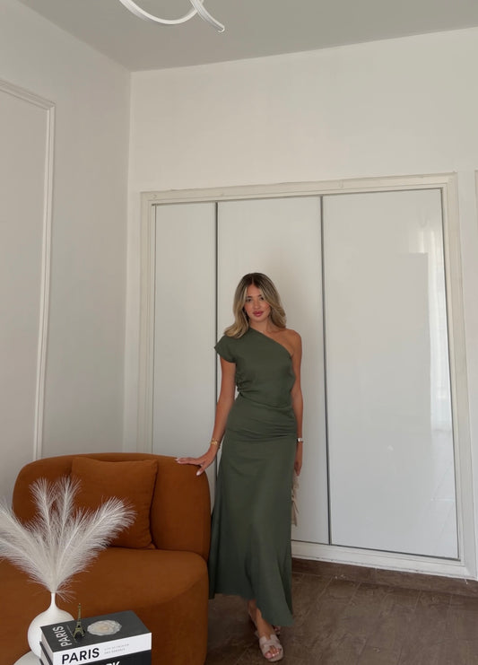 One- shoulder linen dress