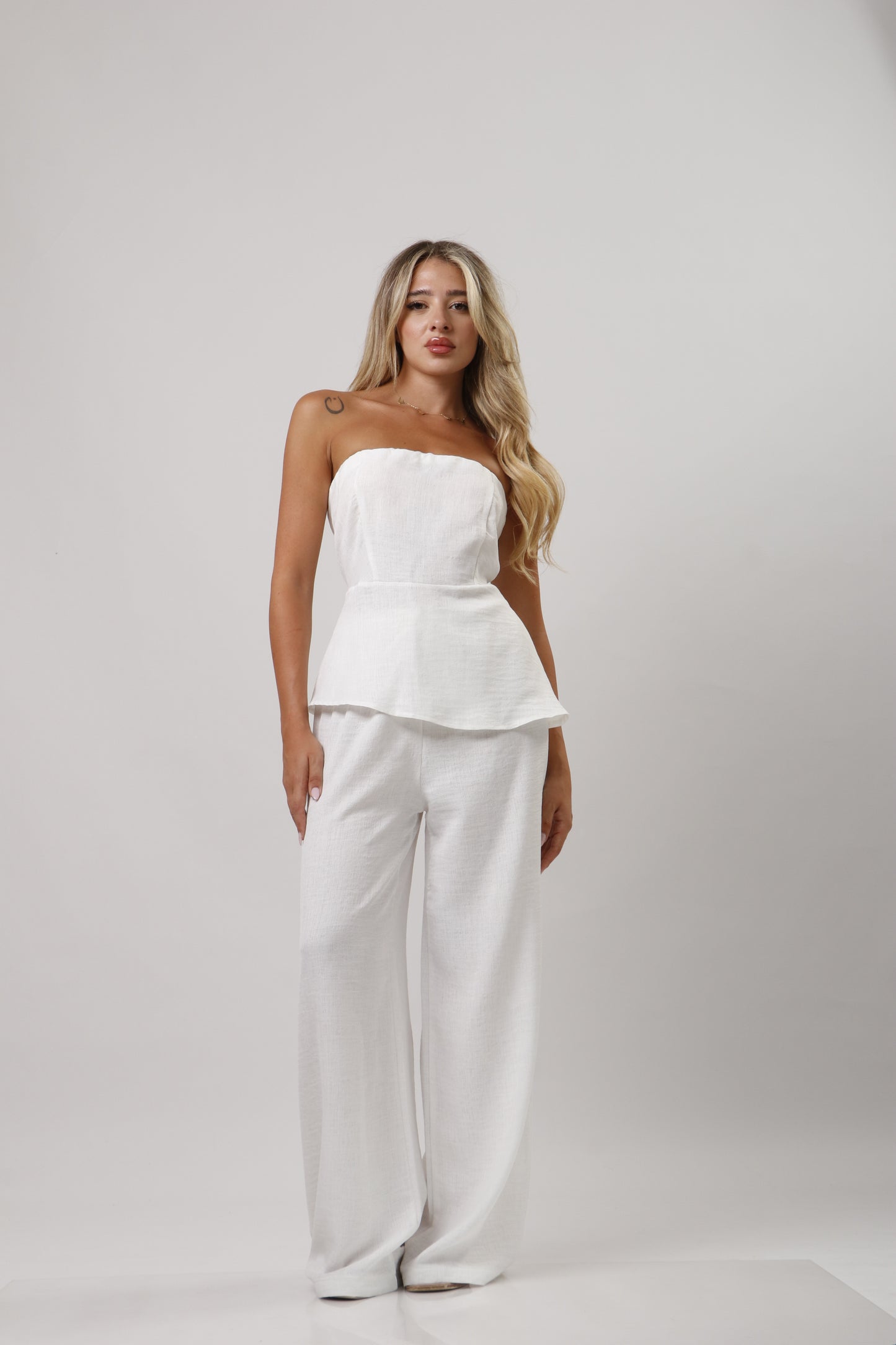 Strapless ruffle linen set