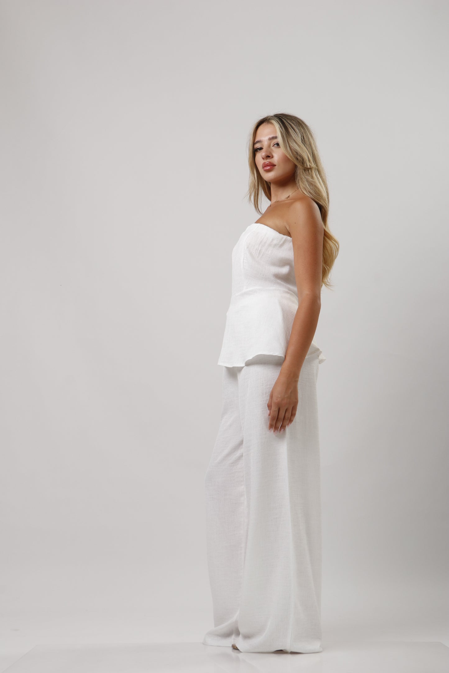 Strapless ruffle linen set