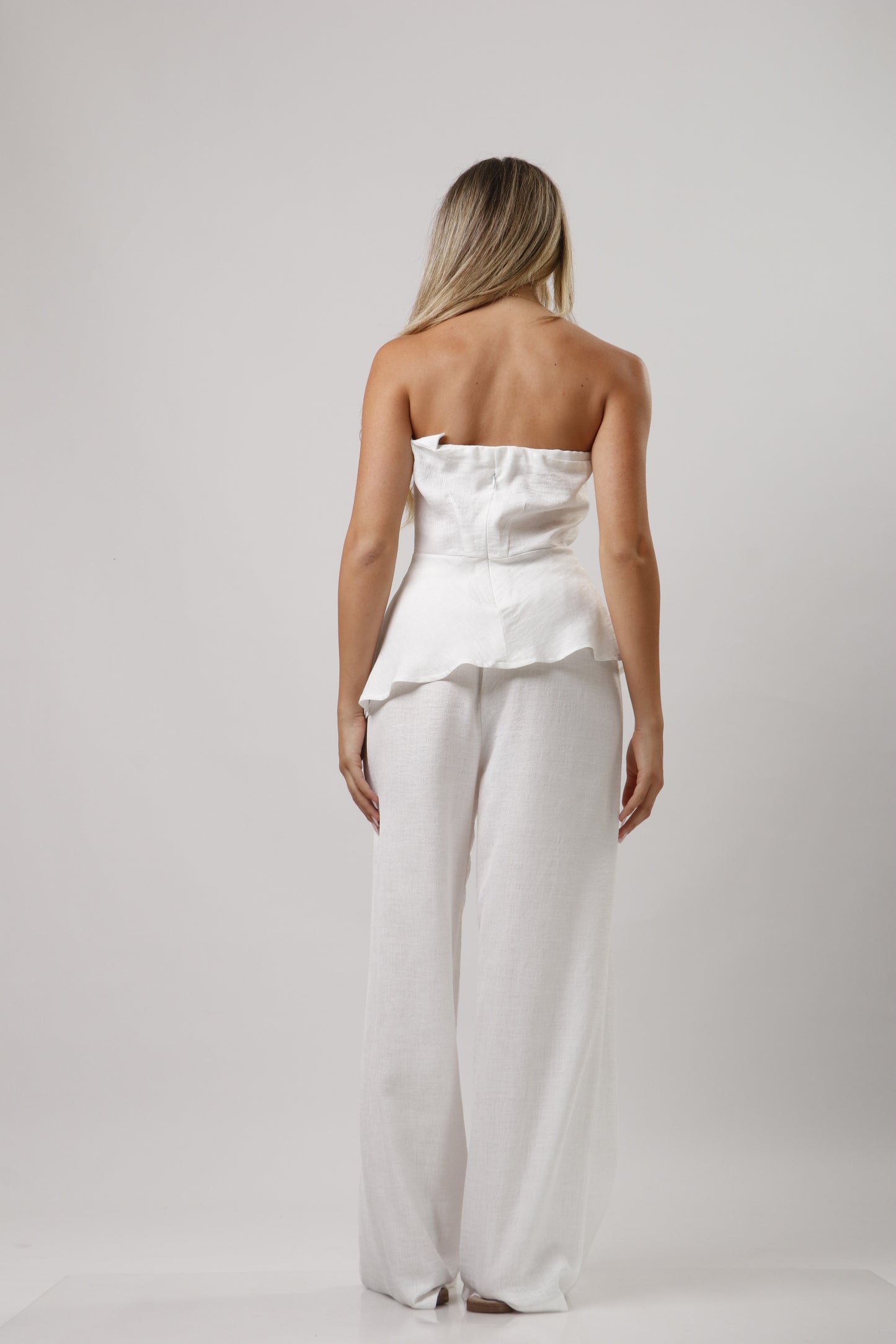 Strapless ruffle linen set
