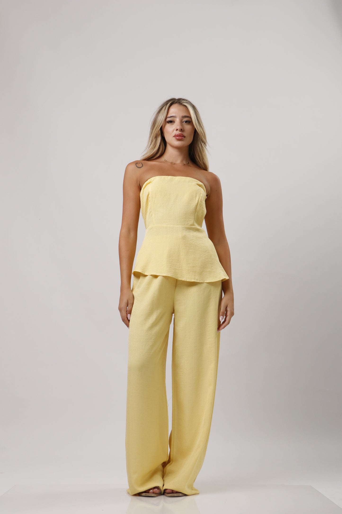 Strapless ruffle linen set