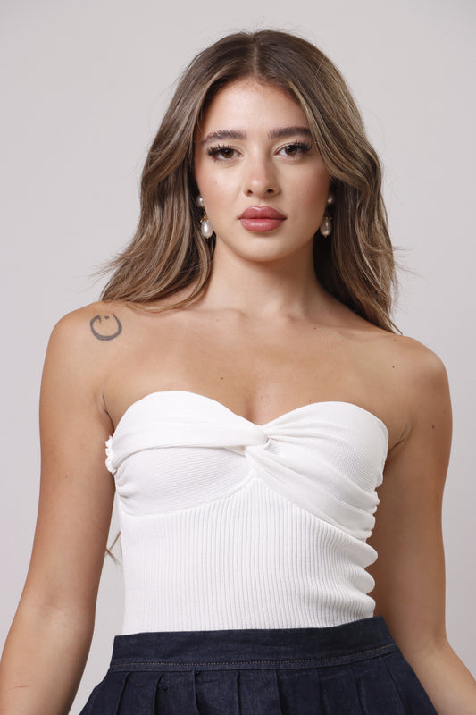 Strapless rib front knot top