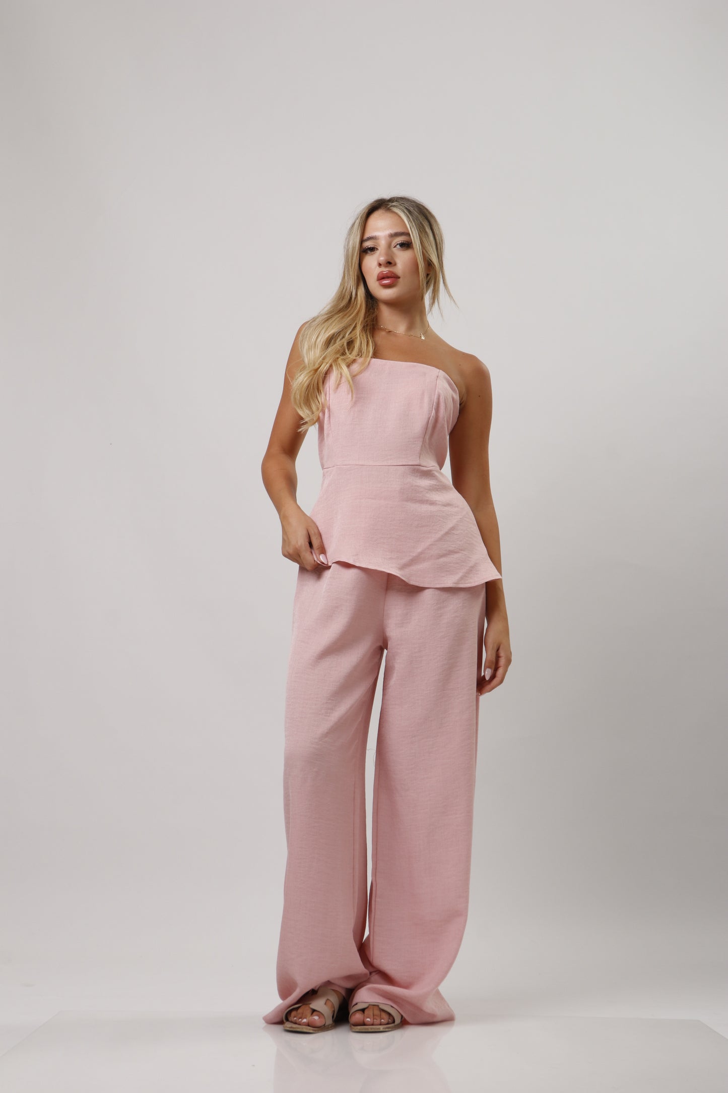 Strapless ruffle linen set