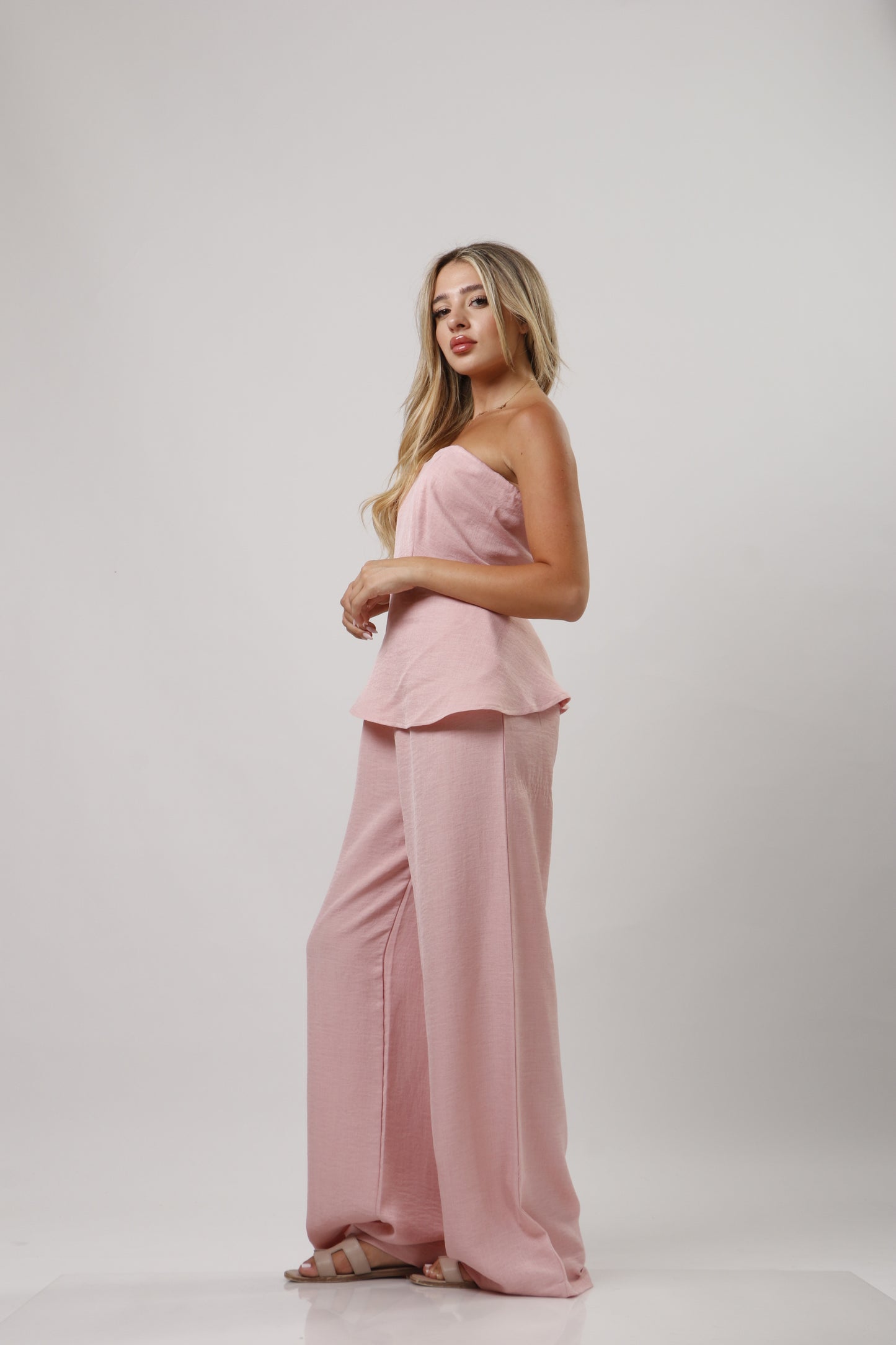 Strapless ruffle linen set