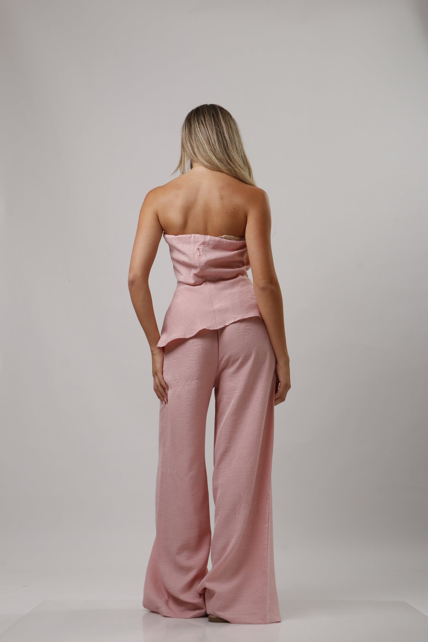Strapless ruffle linen set