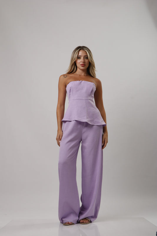Strapless ruffle linen set