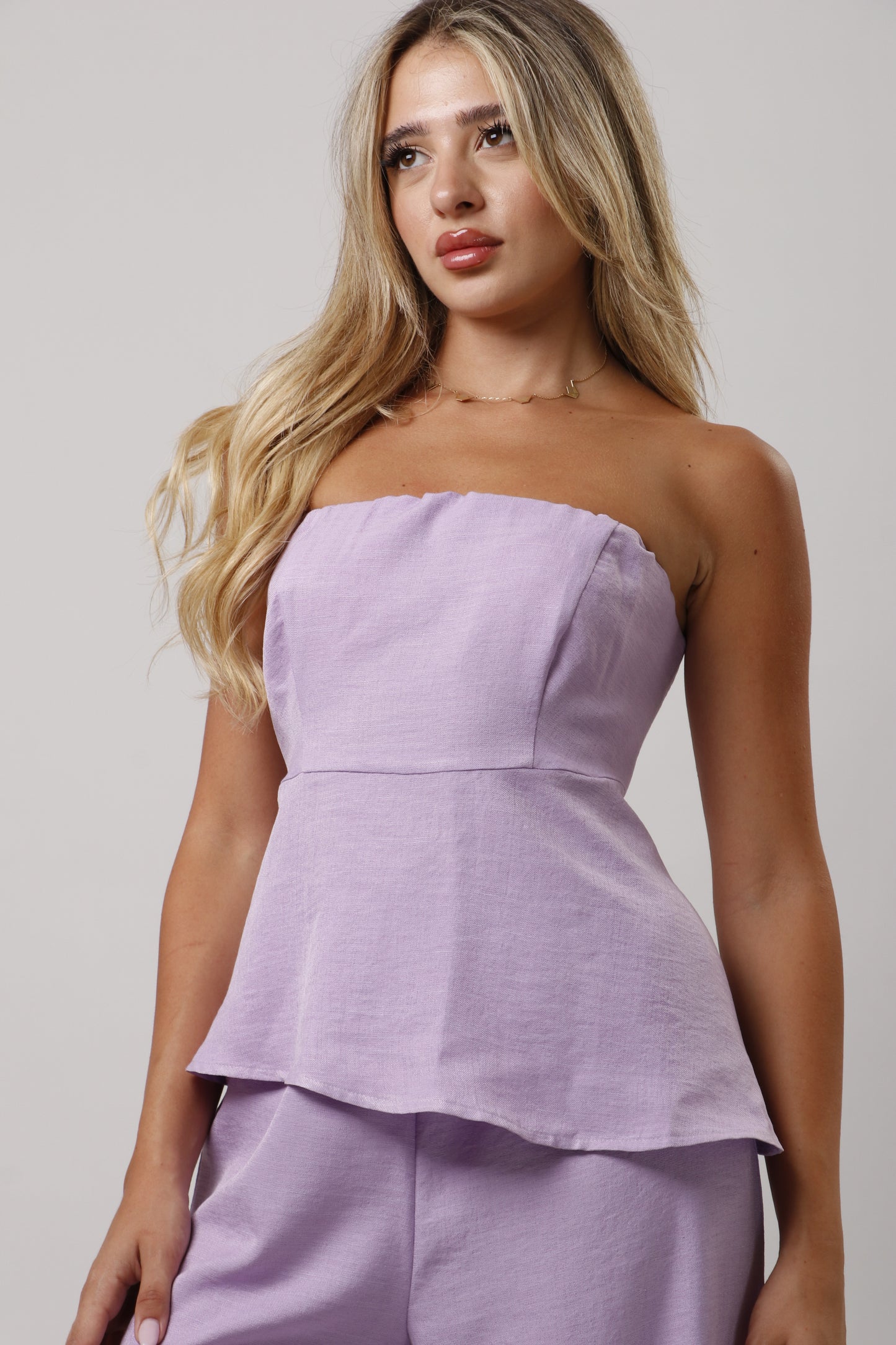 Strapless ruffle linen set