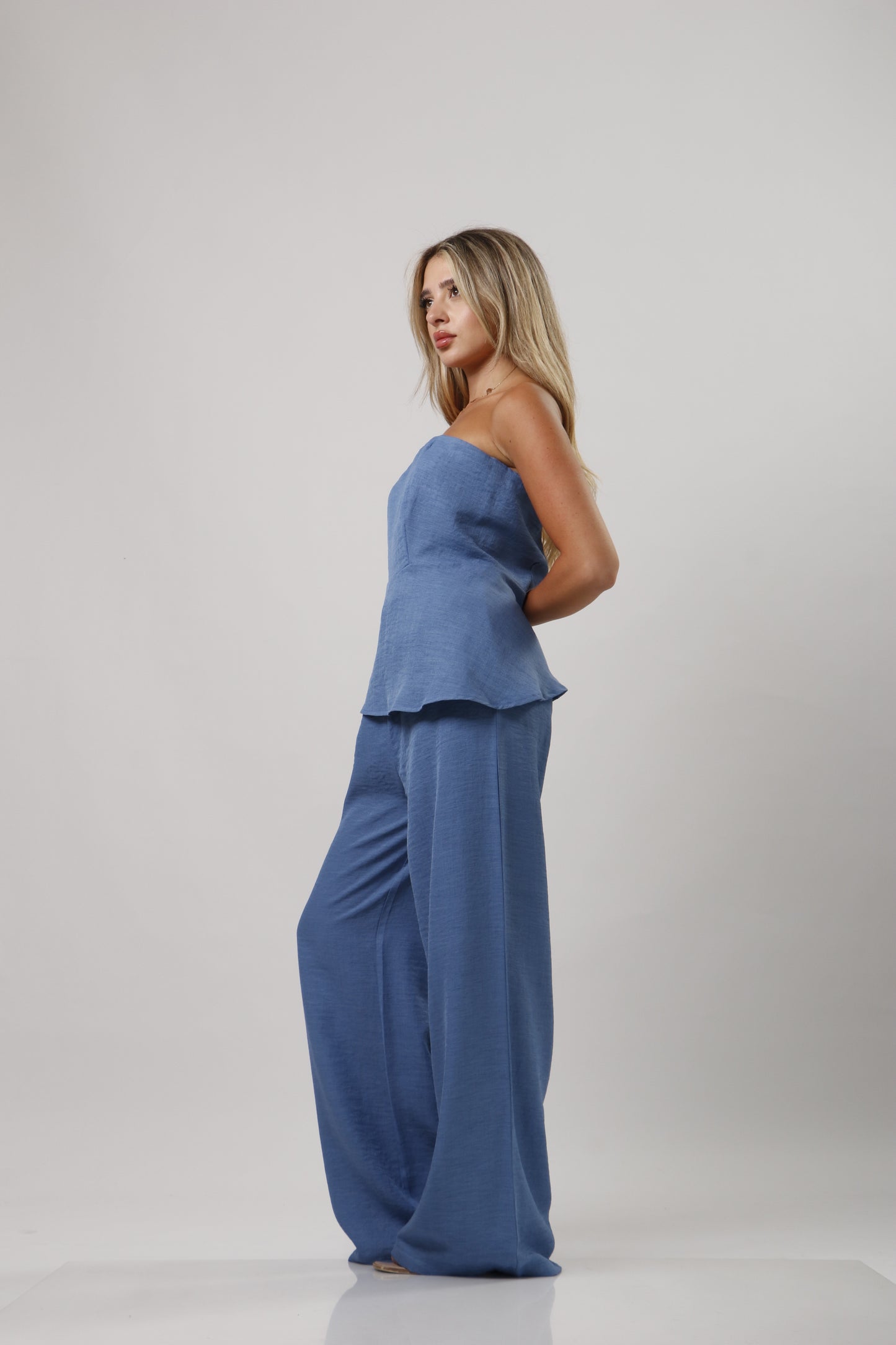 Strapless ruffle linen set