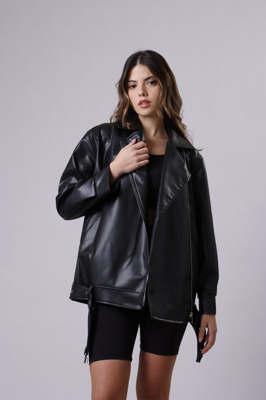 Oversized leather biker jacket