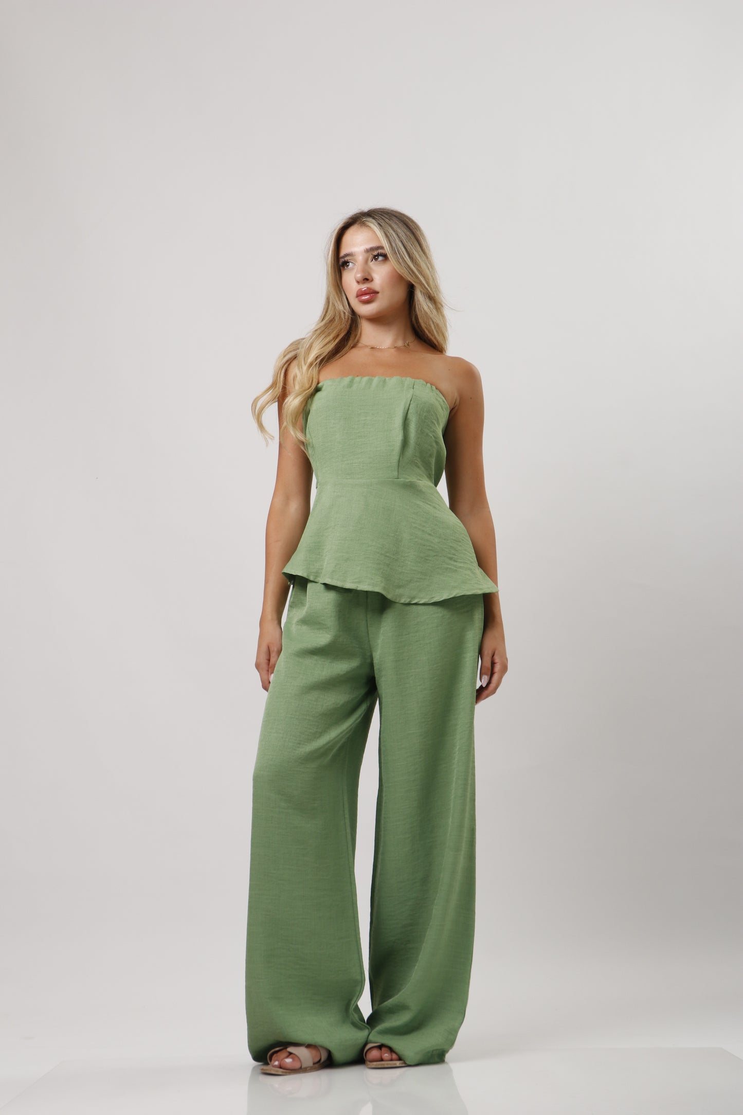 Strapless ruffle linen set