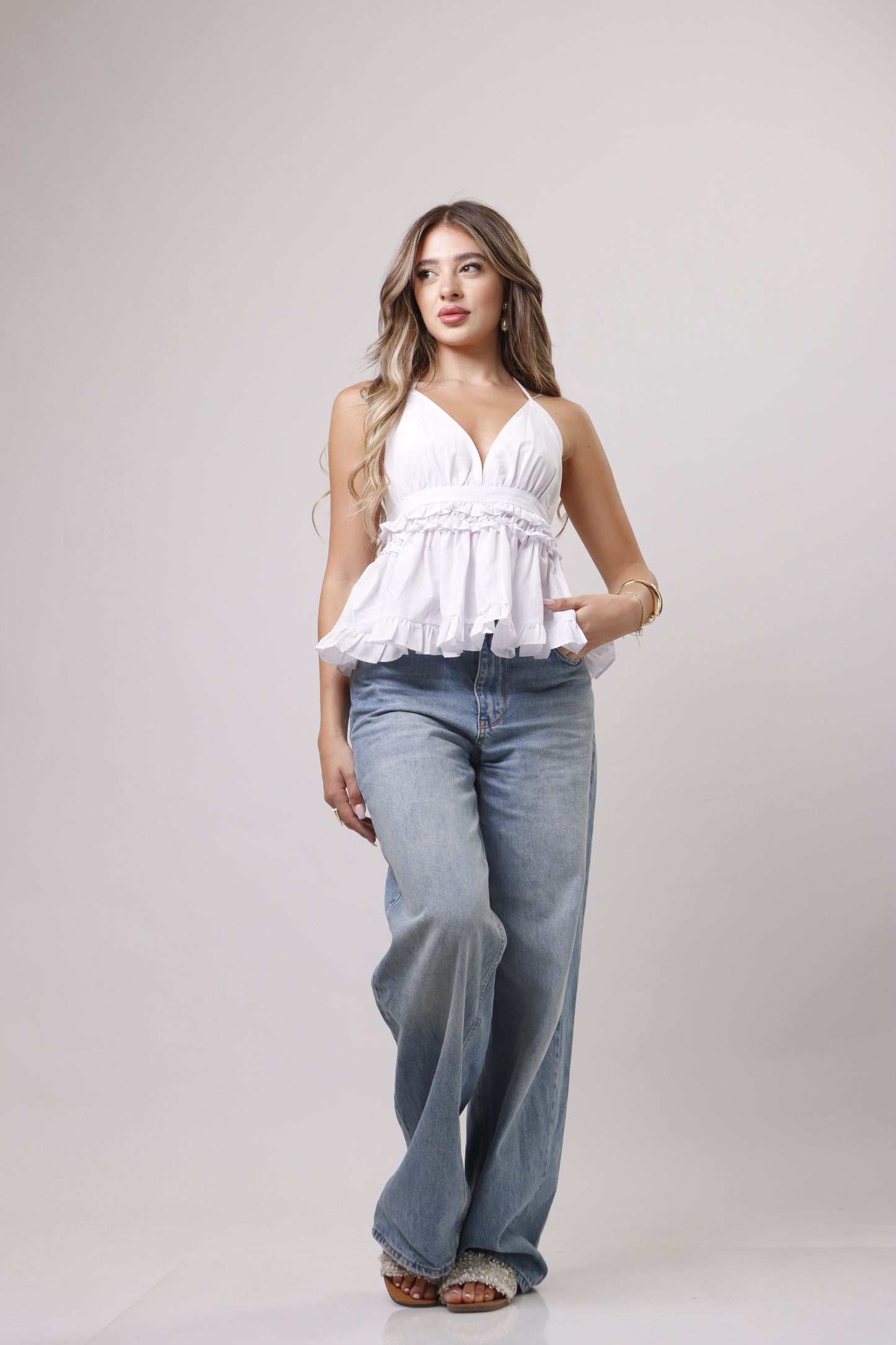 Halter neck Poplin tie back top