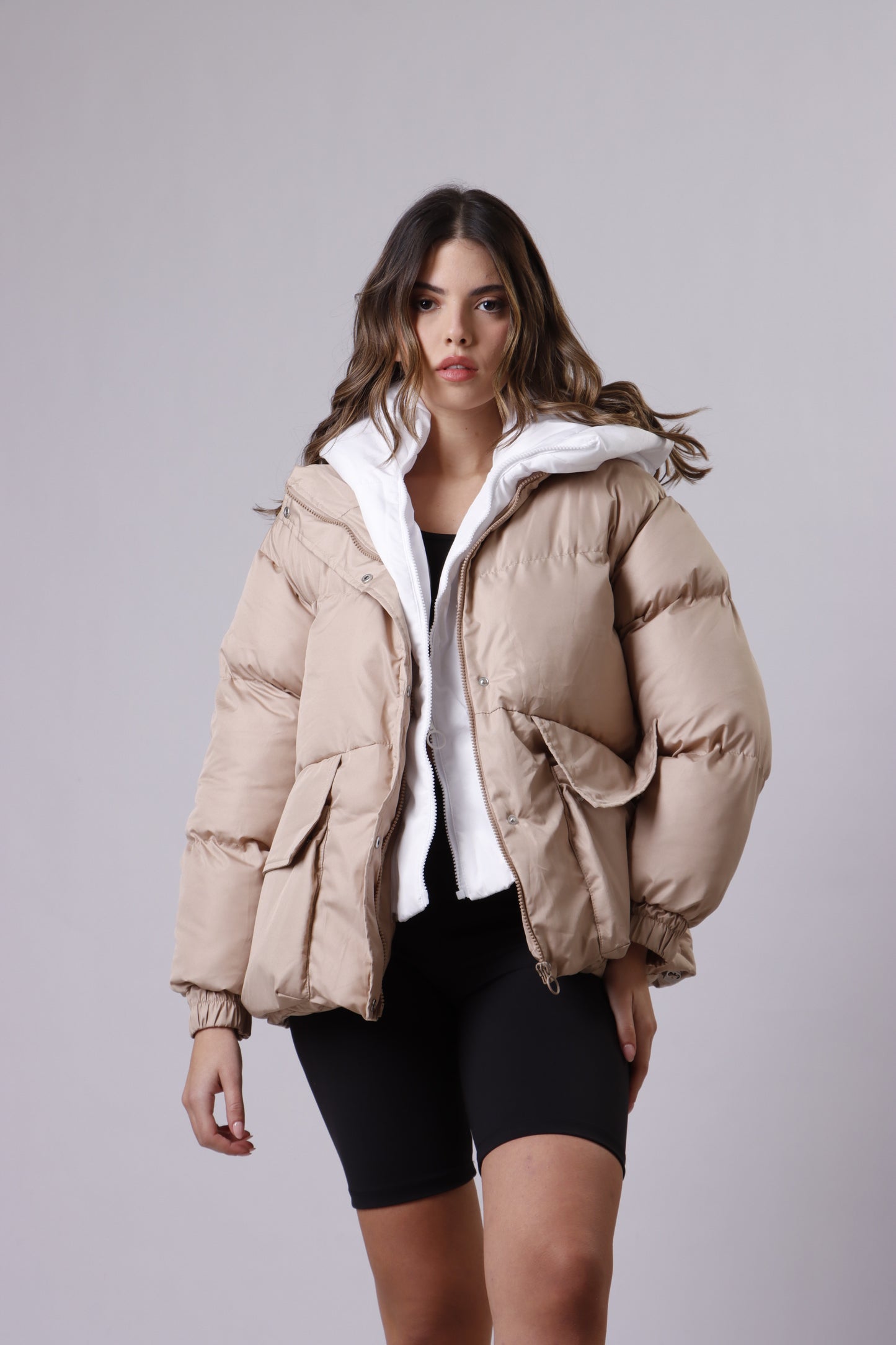 Sporty beige puffer jacket