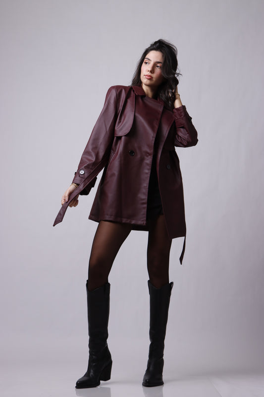 Burgundy Leather Jacket with buttons