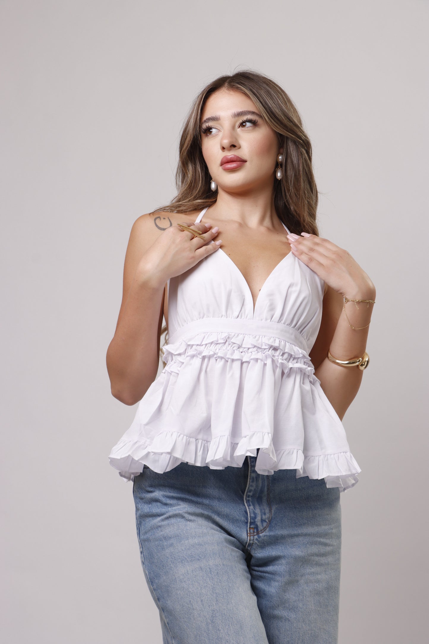 Halter neck Poplin tie back top