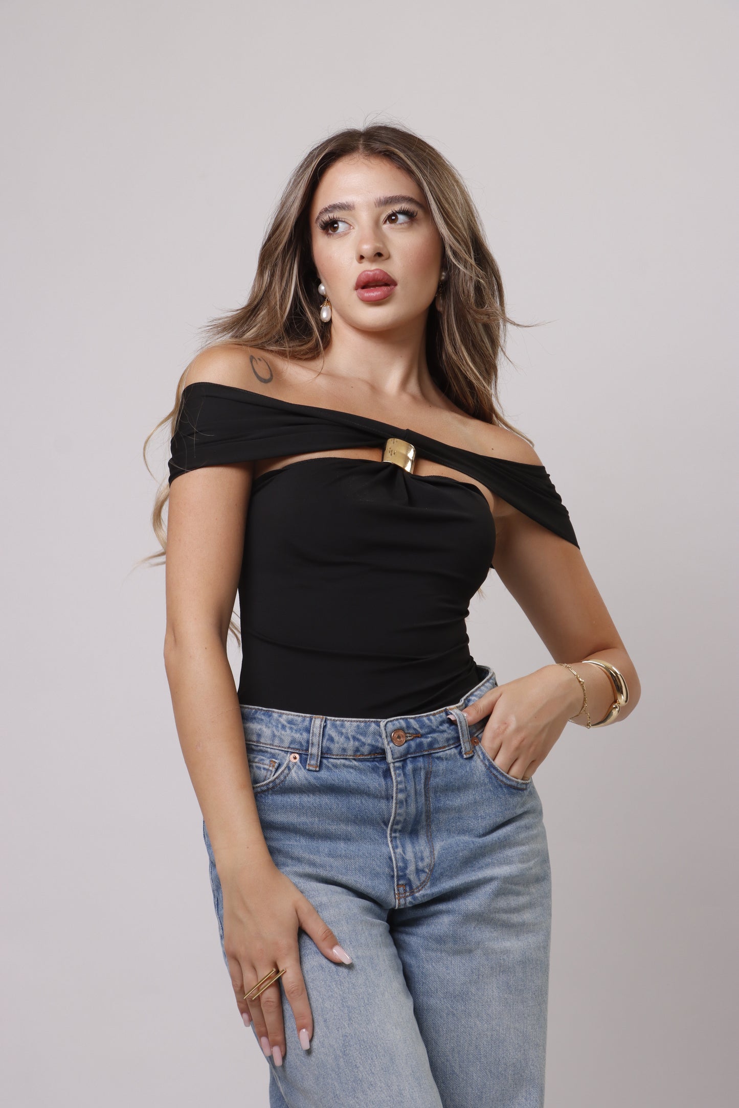 Gold button detail top