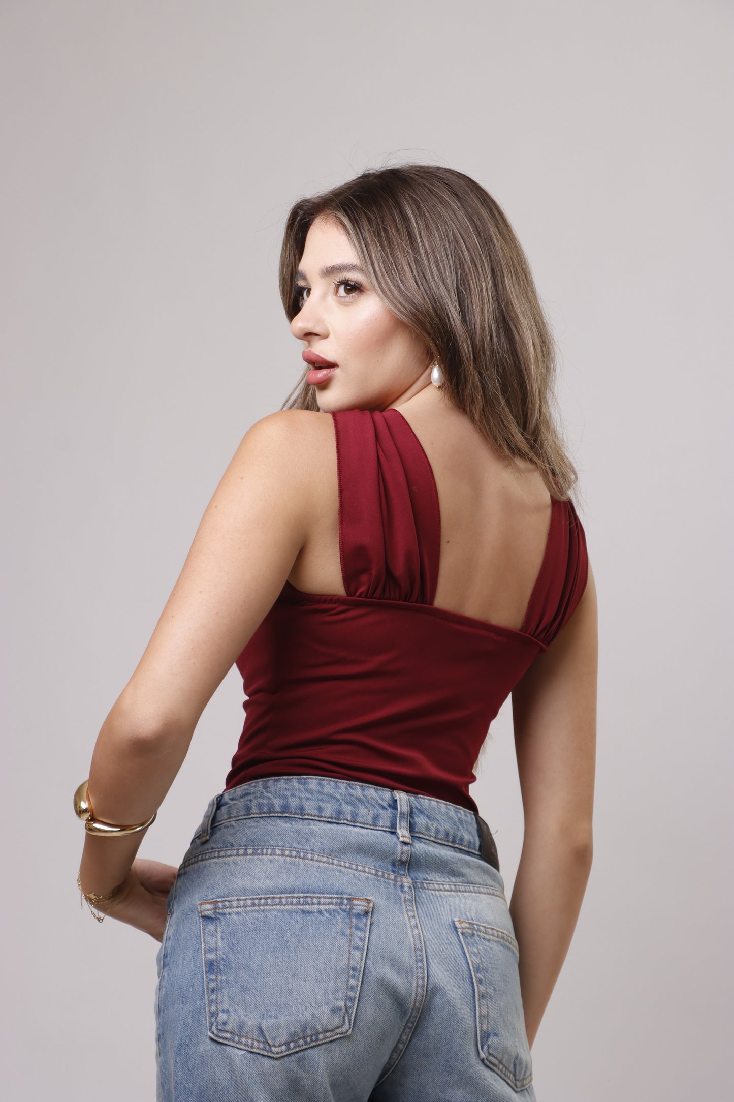 Gold button detail top