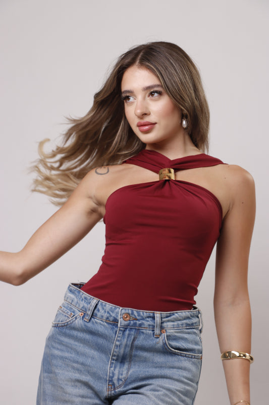 Gold button detail top