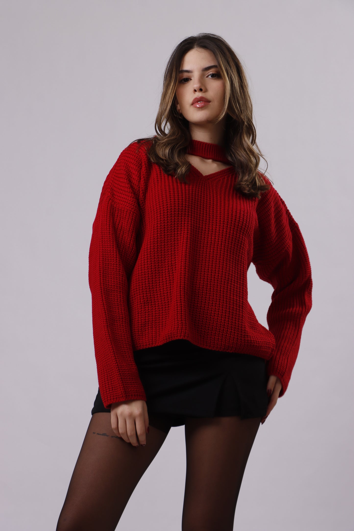 Triangle neckline wool top