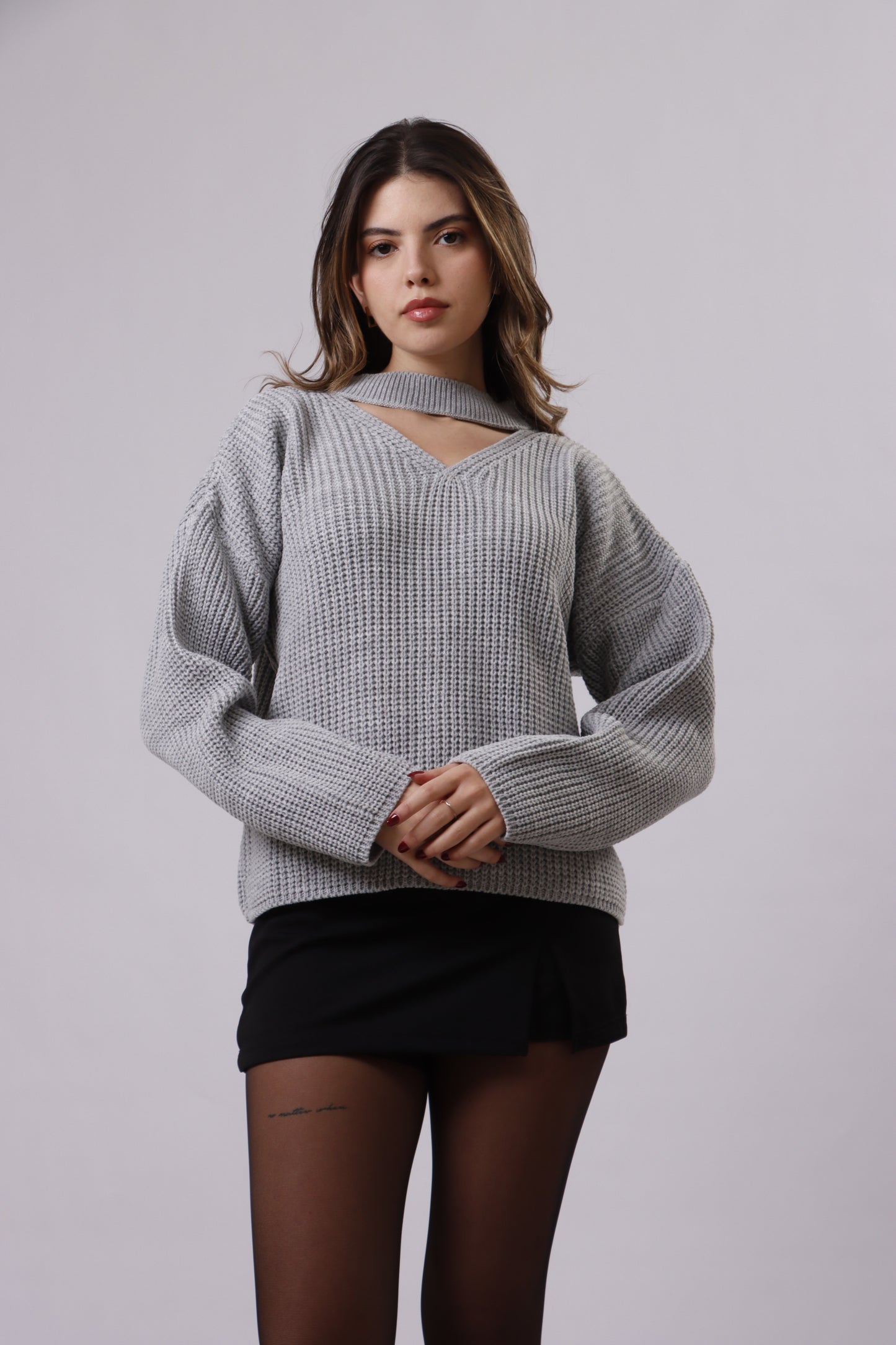 Triangle neckline wool top