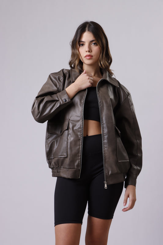 Washed leather jacket