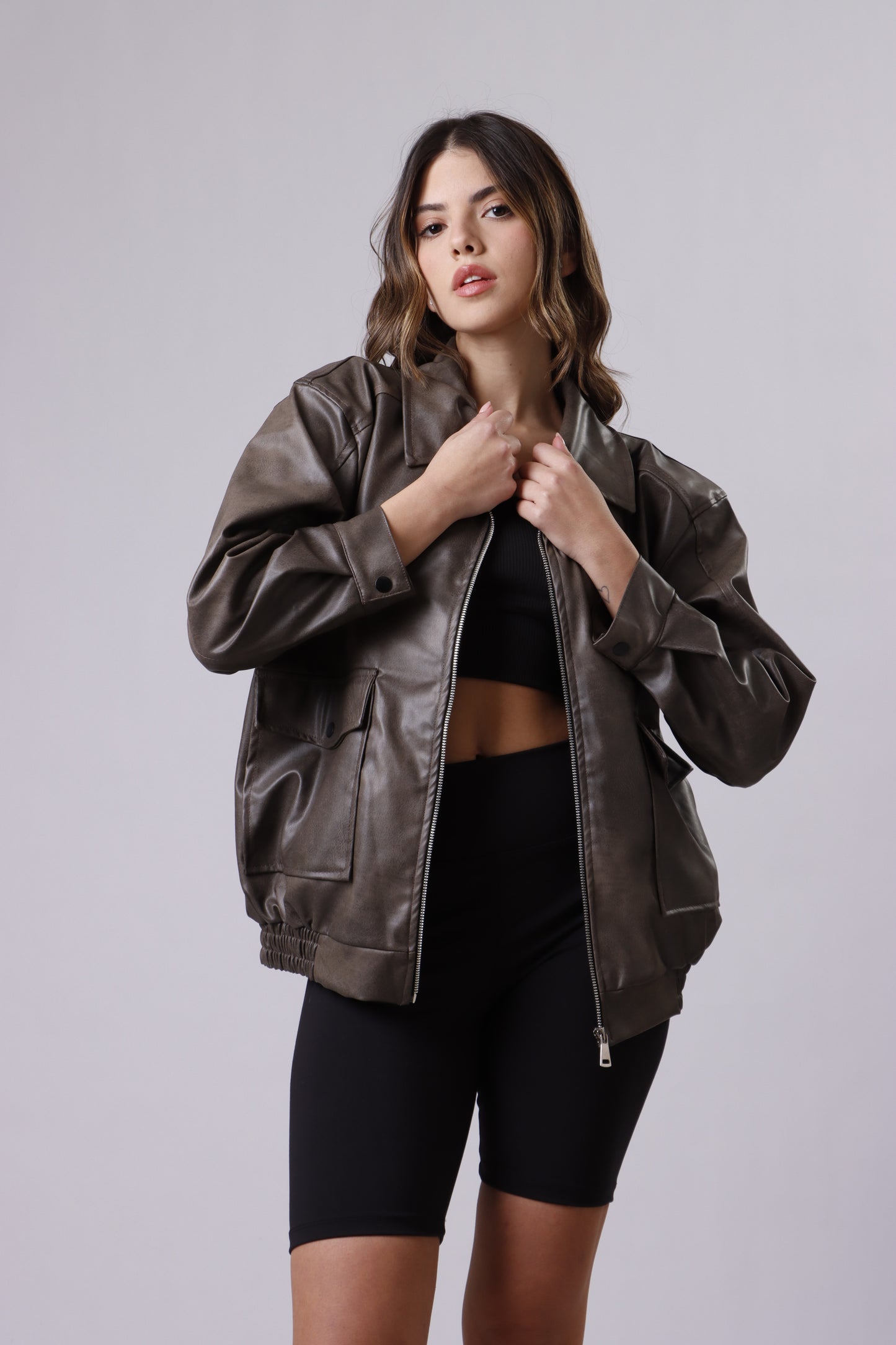 Washed leather jacket