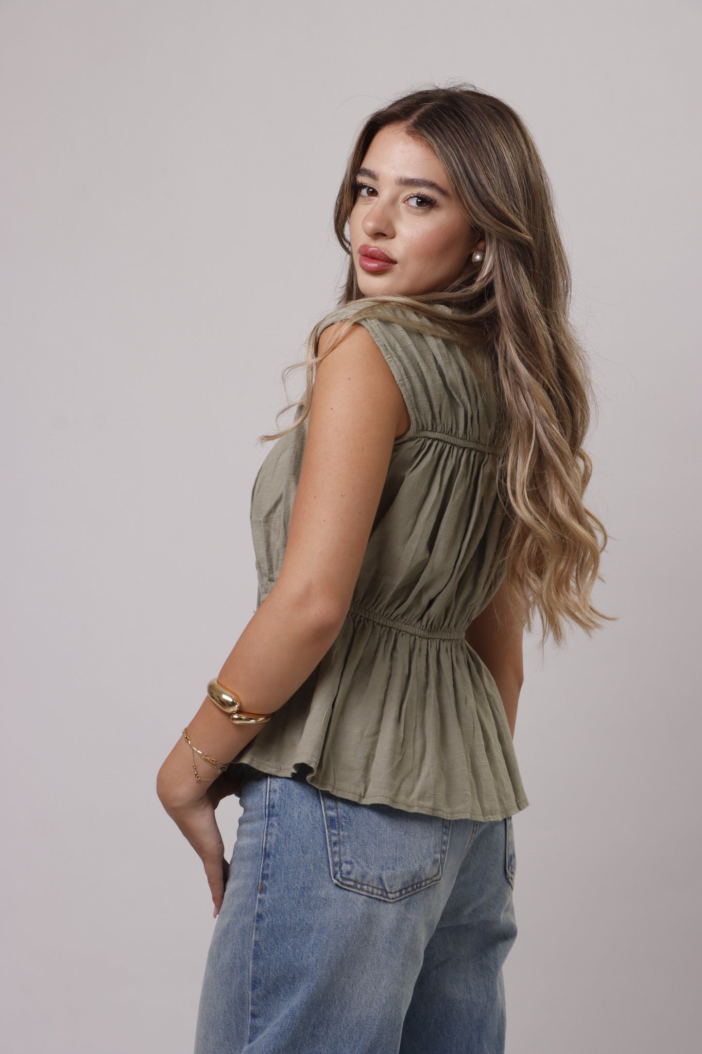 Linen top with front ties
