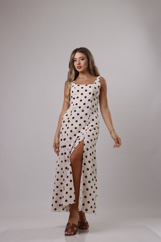 Polka dot dress with slit