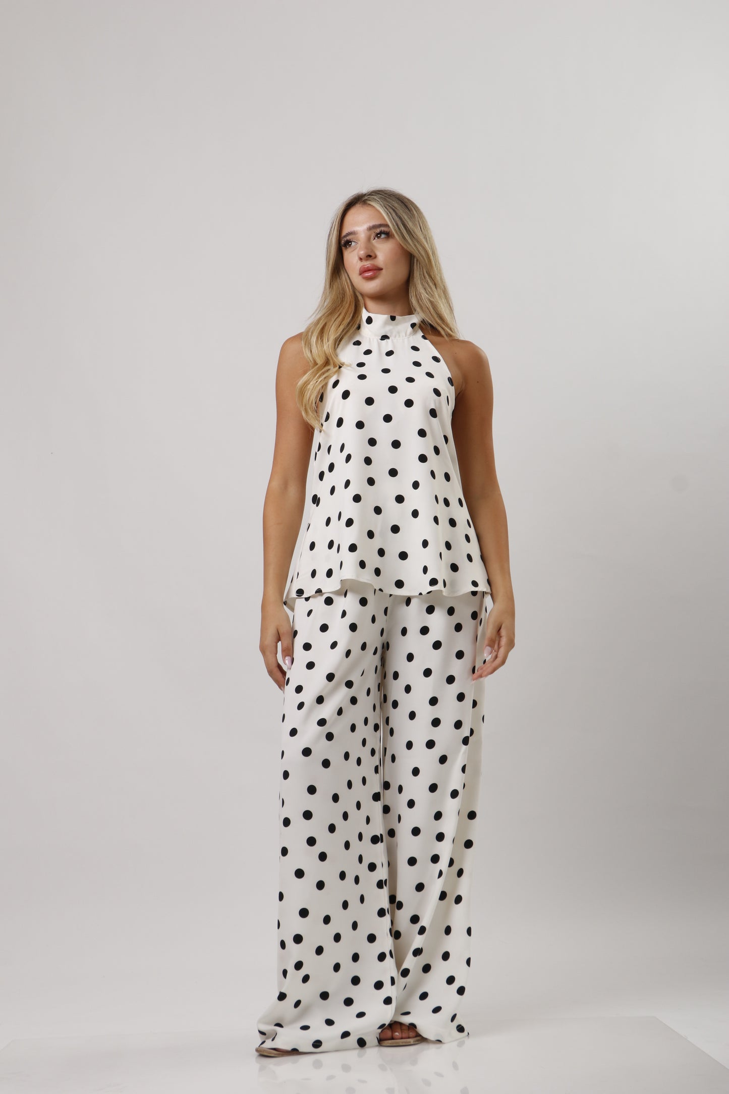 High neck polka dot set