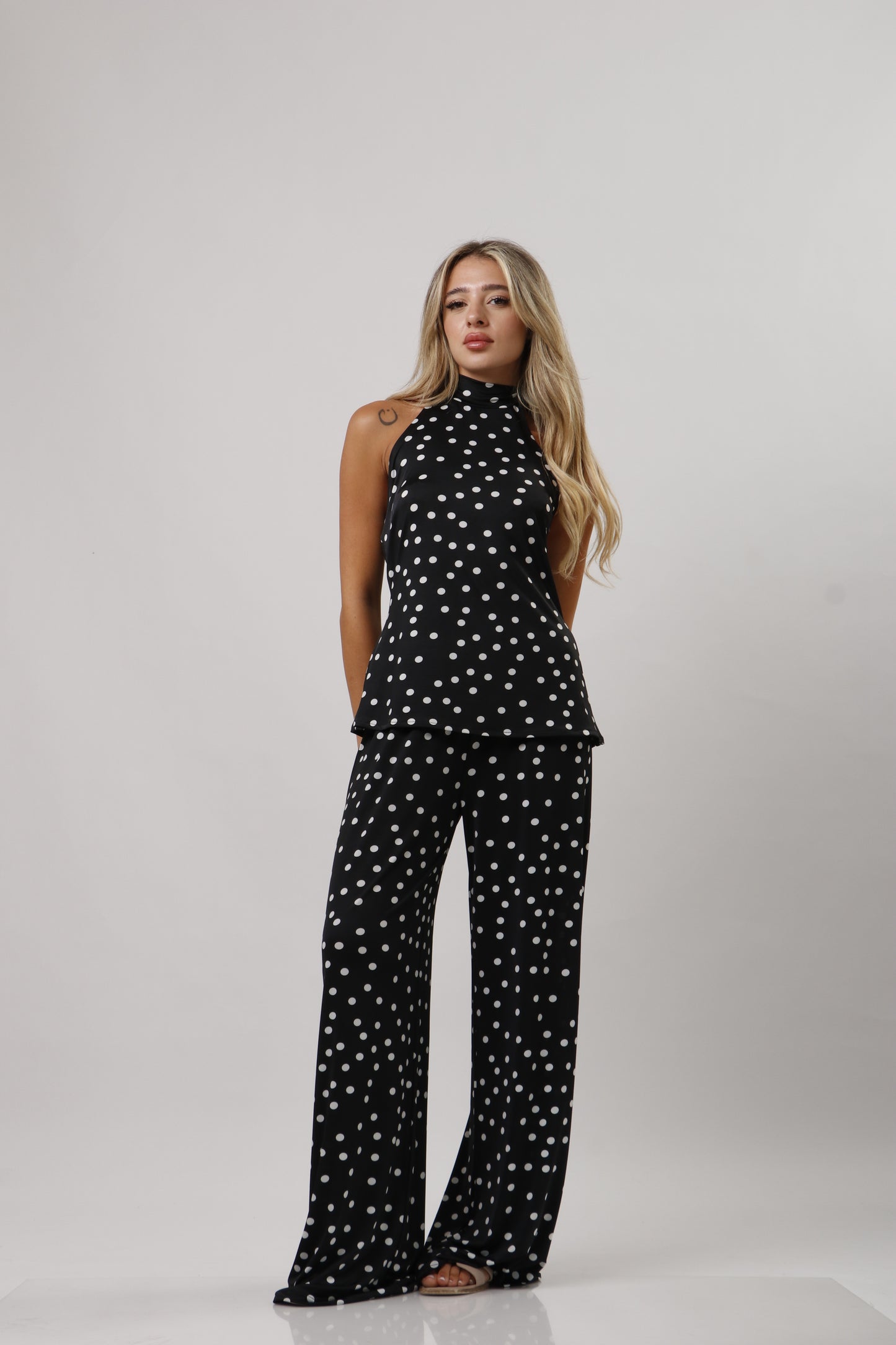 High neck polka dot set