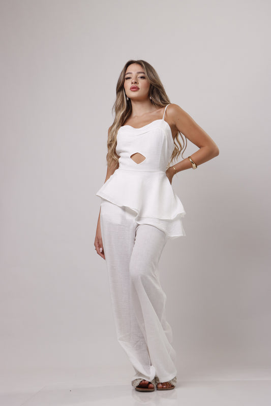 Two piece Linen white set