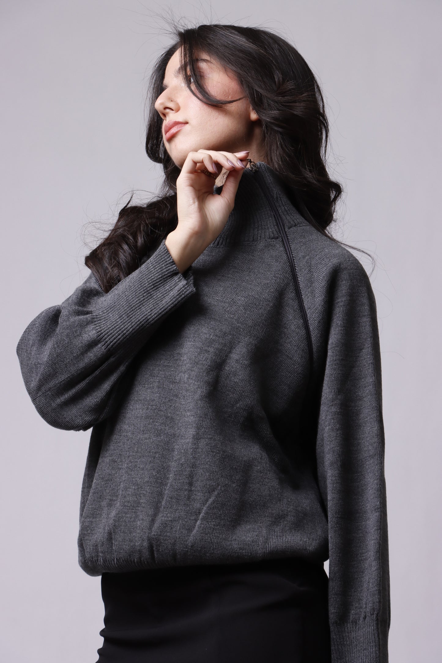 Wool top with side zipper