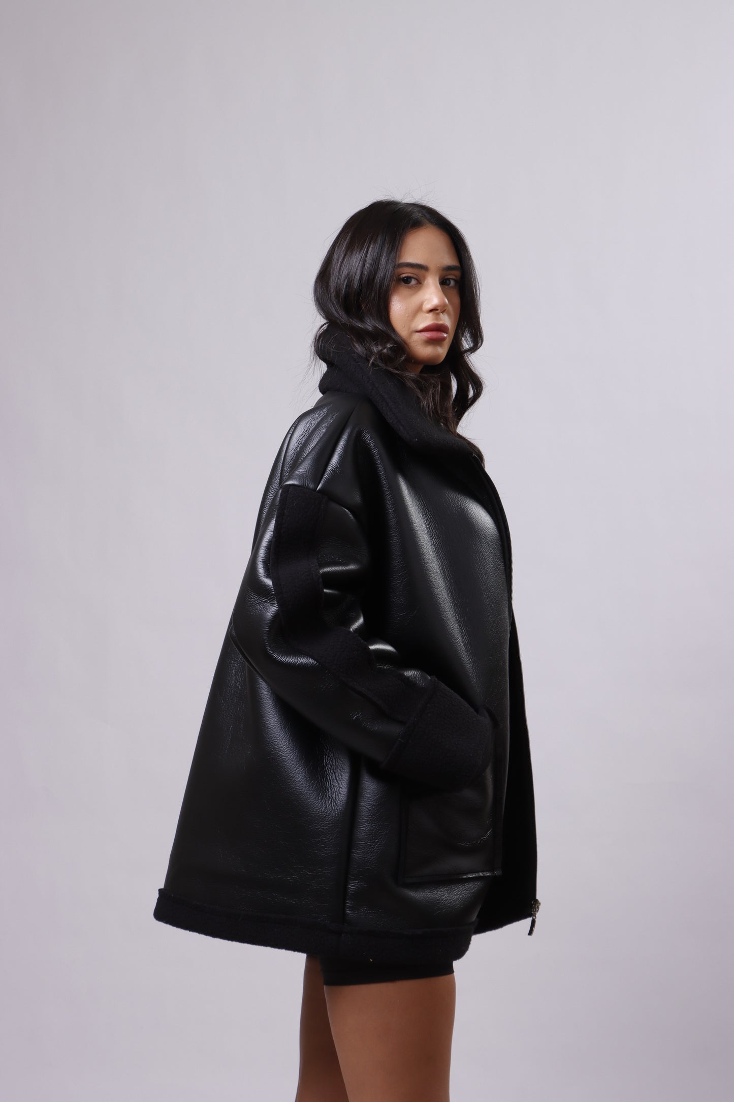 Oversized Black Leather Jacket
