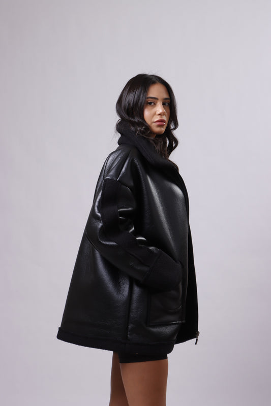 Oversized Black Leather Jacket