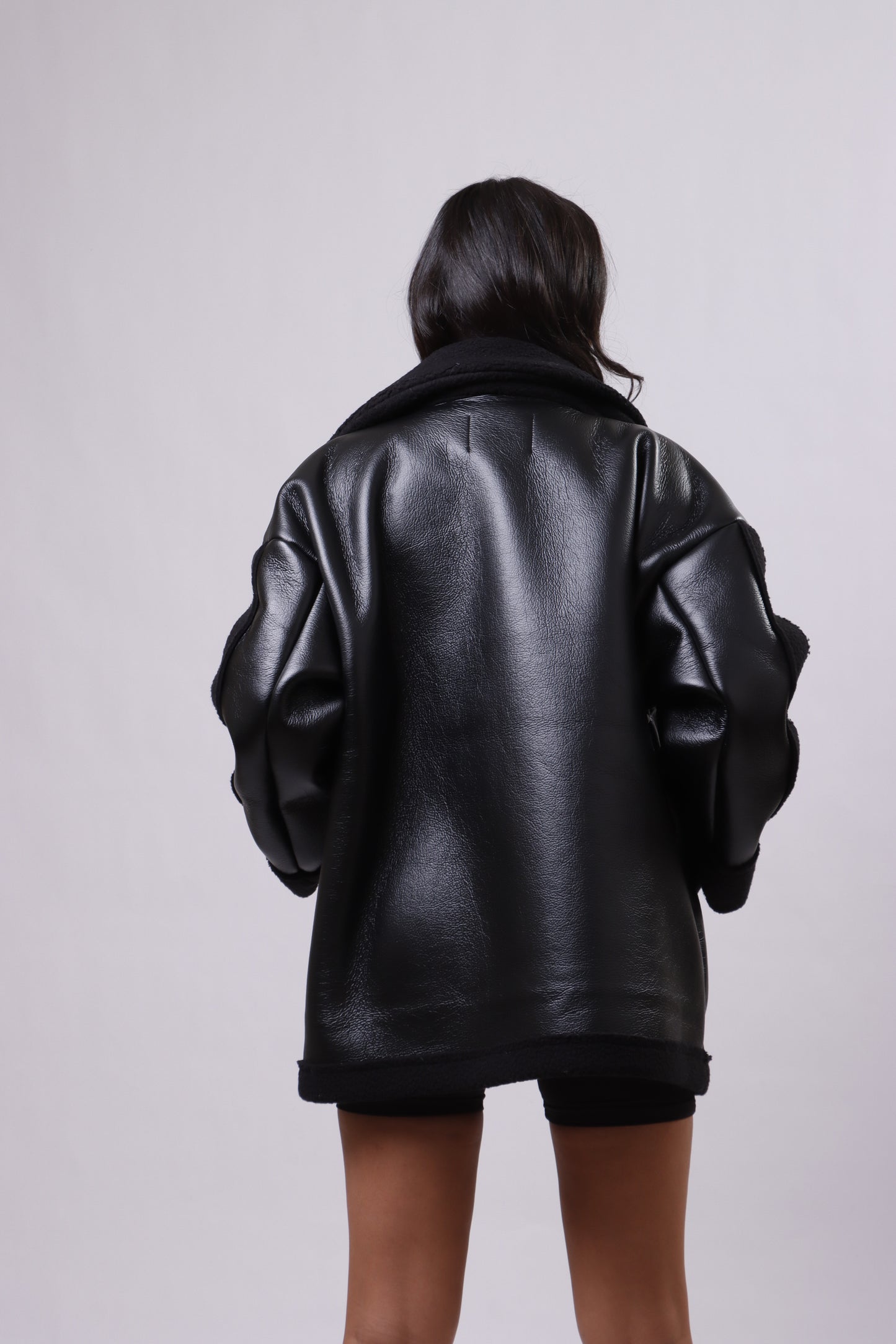 Oversized Black Leather Jacket