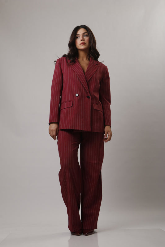 Burgundy striped blazer set