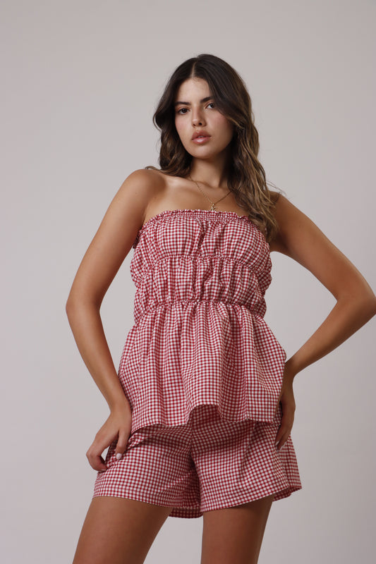 Gingham scrunch set - short
