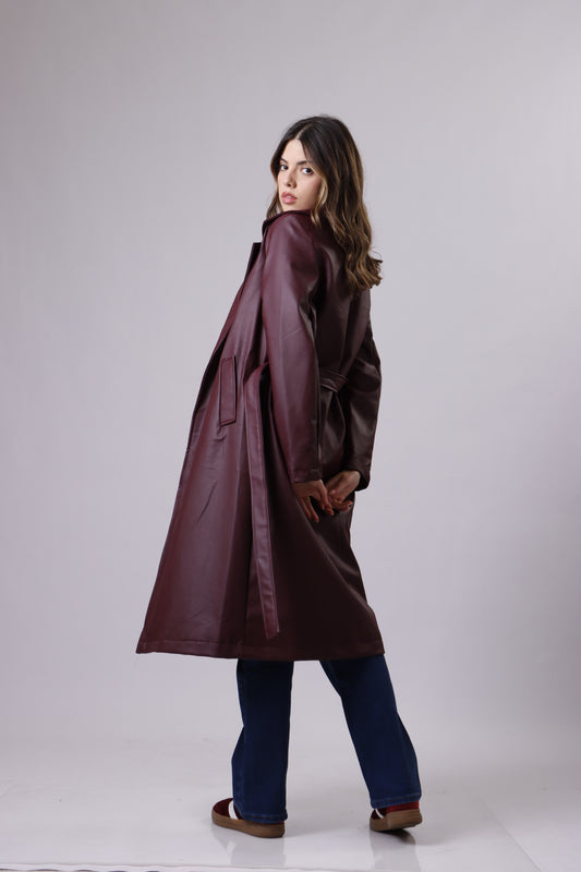 Leather belted coat