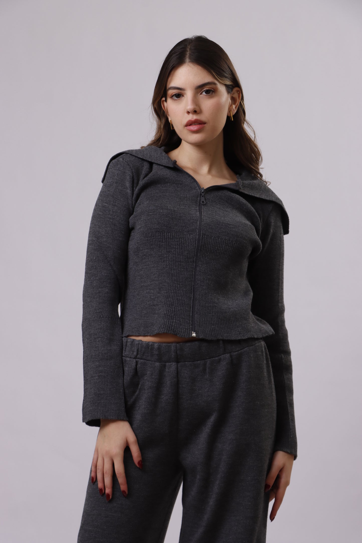 Zipper jacket wool set