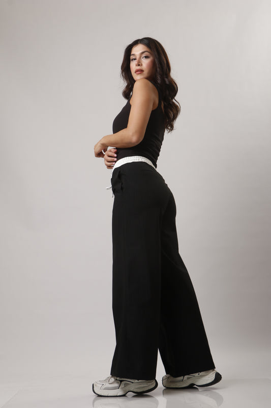 Waistband contrast striped trousers