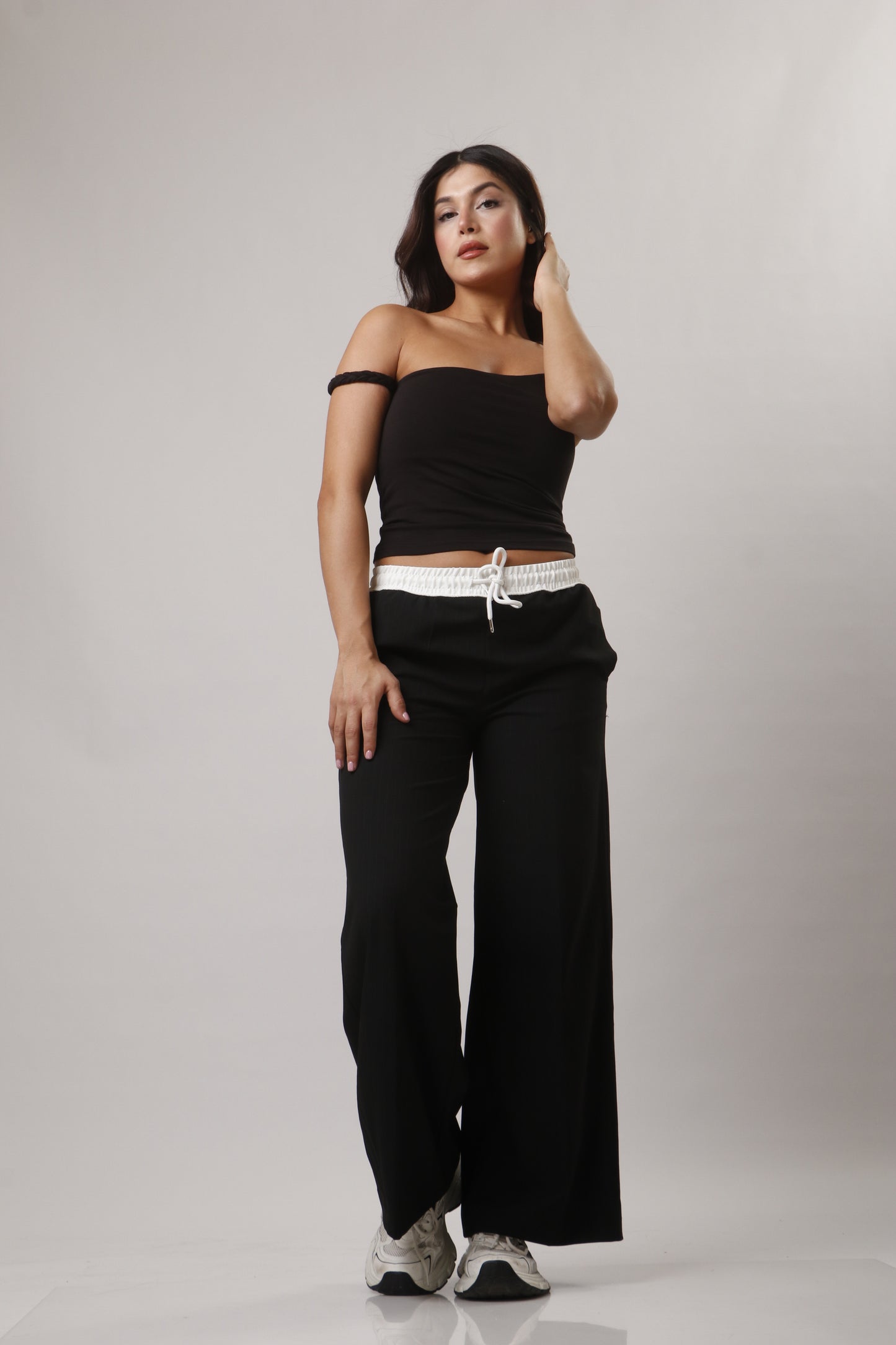 Waistband contrast striped trousers